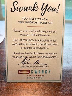 SWANK Cream Card with Teal Border and Black Script